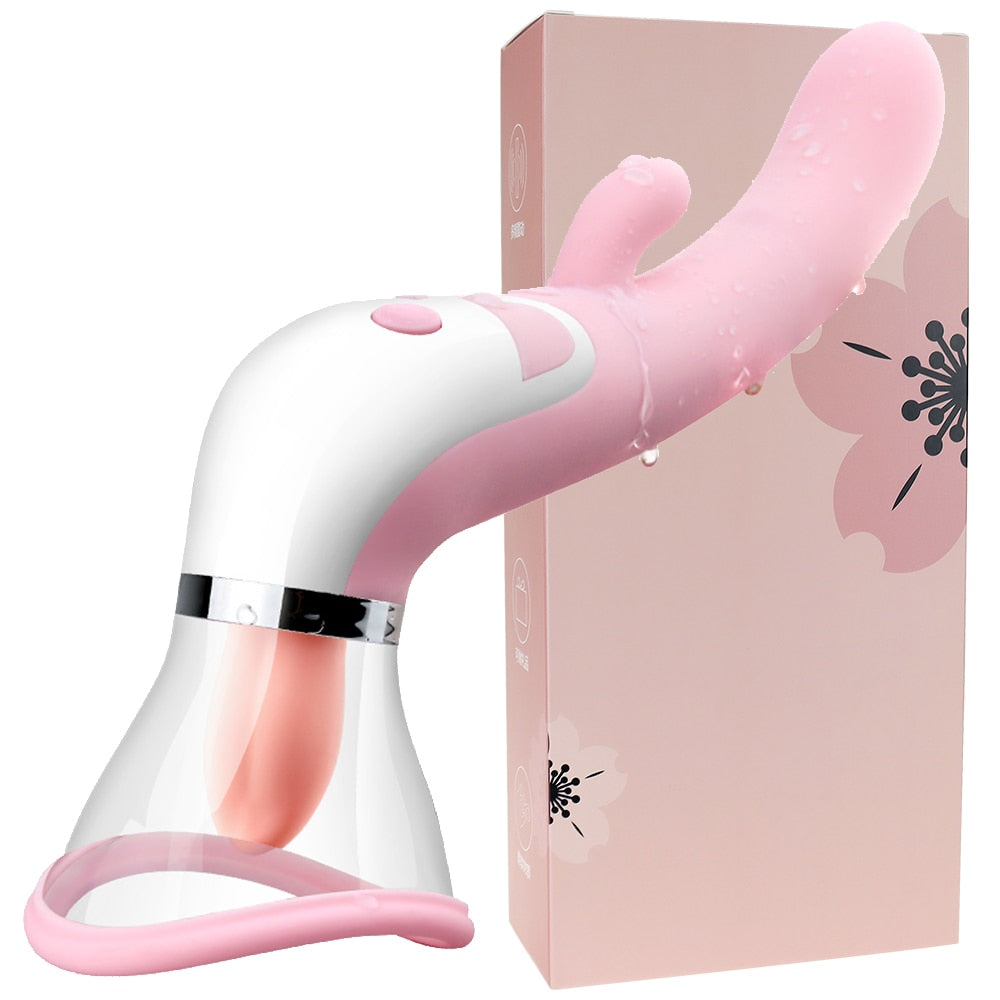 Heating Dildo Tongue Licking Vibrator Nipple Clitoris Sucker Stimulator Oral Sex Vibrating Vagina Masturbator Sex Toys for Women